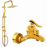 شیرحمام مدل دریا رنگ طلایی و علم دوش2کاره مدل رسوبگیر طلایی شیرآلات البرز